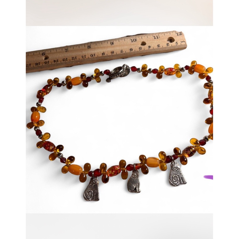 Stone Cat Necklace Amber and Burgundy Hints For The Cat Lover